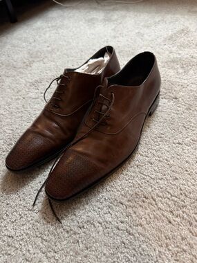 Hugo Boss Men's Classic Brown Leather Lace-Up Dress Shoes - Size 8.5